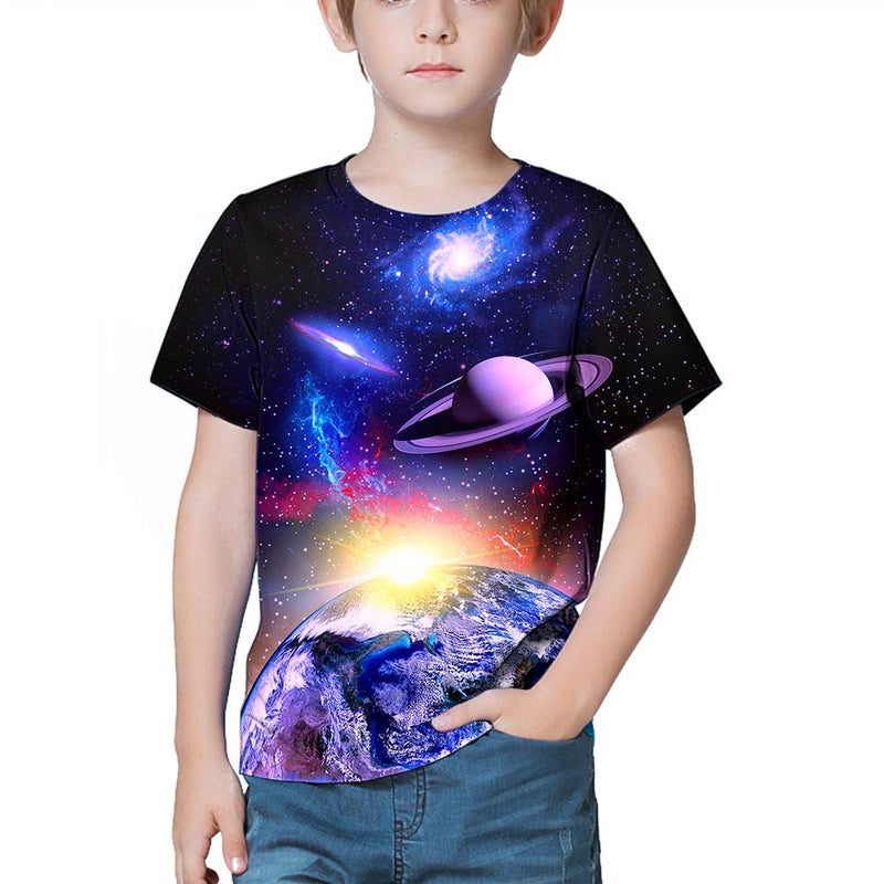 LAIDIPAS Kids Shirts for Boys Girls Summer T-Shirts for Children Unisex Short Sleeve 3D Graphic Space Tops Outfit 11-13 Years - Image 3